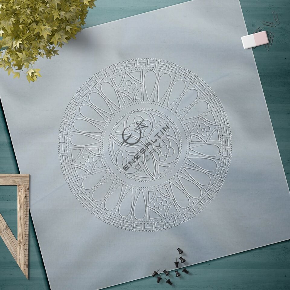 Şablon Desen 30 cm. - Beylikler Dönemi Damla Çarkıfelek Çini Tabak Deseni