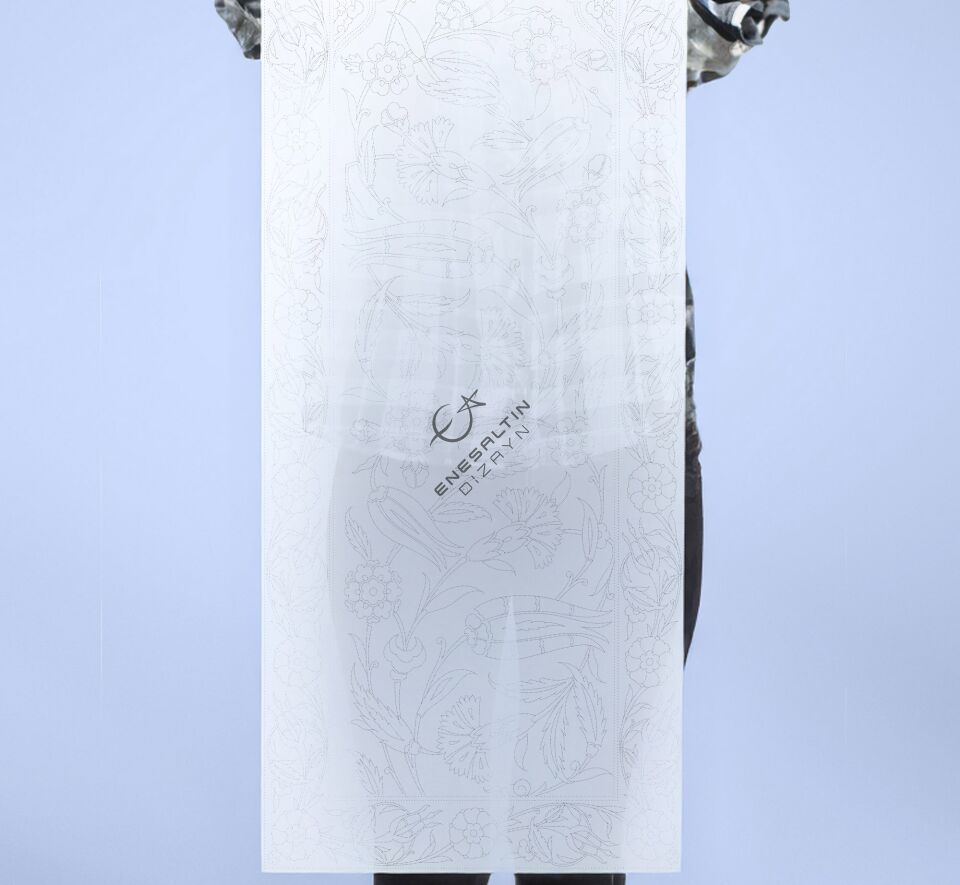 Şablon Desen 40x100 cm. - Klasik İznik Bulut Kemer Gülzâr Kenar Çini Karo Deseni