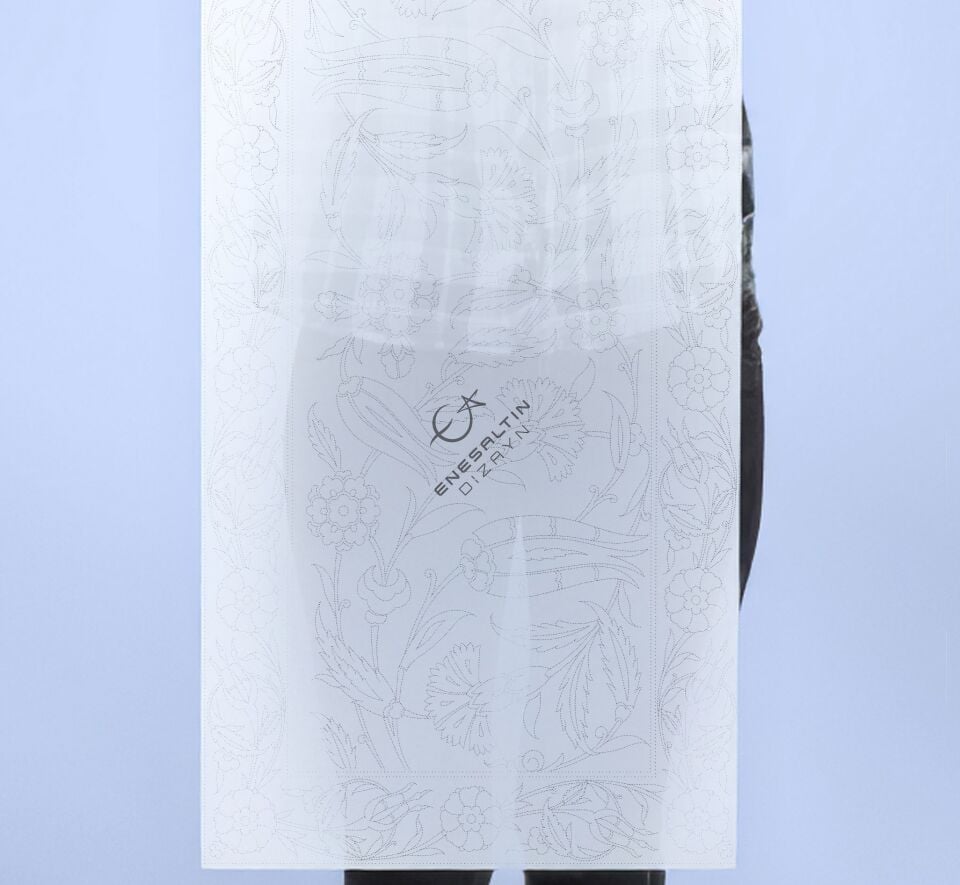 Şablon Desen 40x100 cm. - Klasik İznik Bulut Kemer Gülzâr Kenar Çini Karo Deseni