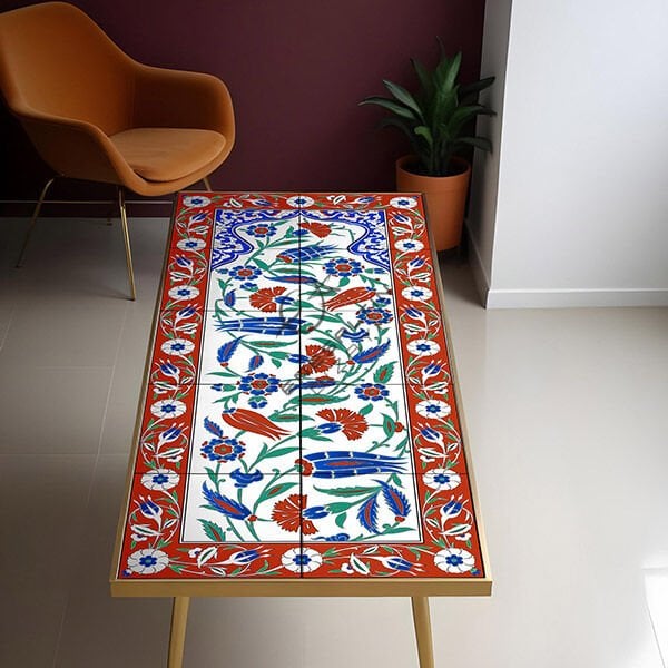 Şablon Desen 40x100 cm. - Klasik İznik Bulut Kemer Gülzâr Kenar Çini Karo Deseni