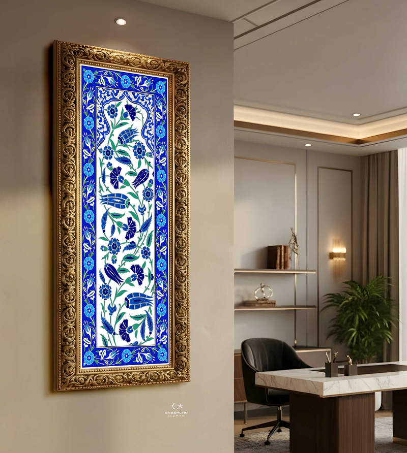Şablon Desen 40x100 cm. - Klasik İznik Bulut Kemer Gülzâr Kenar Çini Karo Deseni