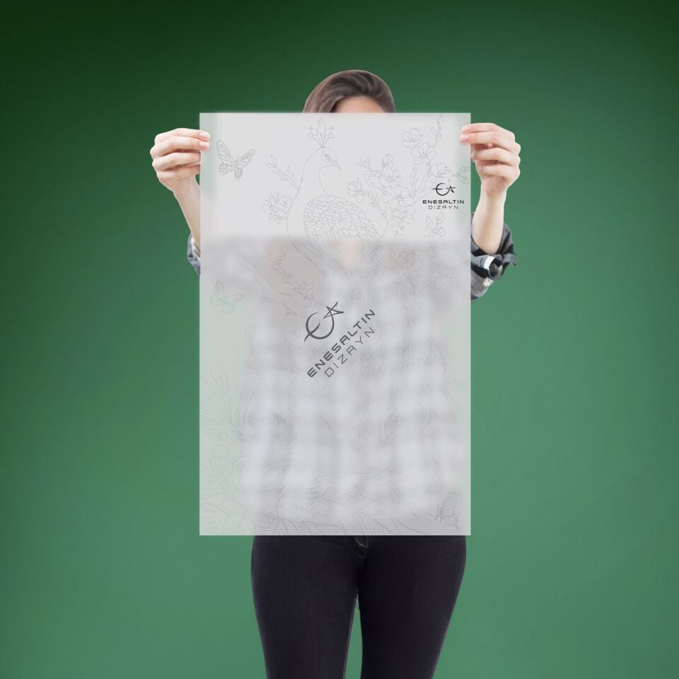 Şablon Desen 40 x 60 cm. - BÜYÜK BOY Egzotik Tavus Kuşu Motifli Çini Karo Deseni