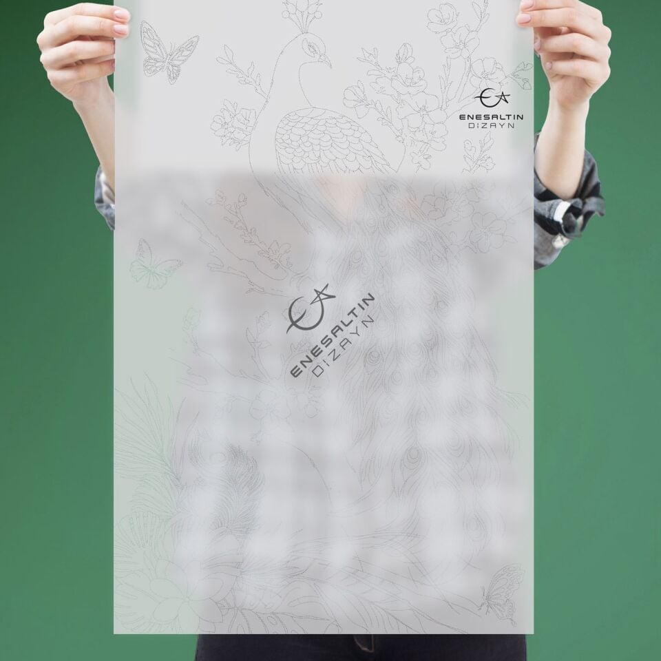 Şablon Desen 40 x 60 cm. - BÜYÜK BOY Egzotik Tavus Kuşu Motifli Çini Karo Deseni