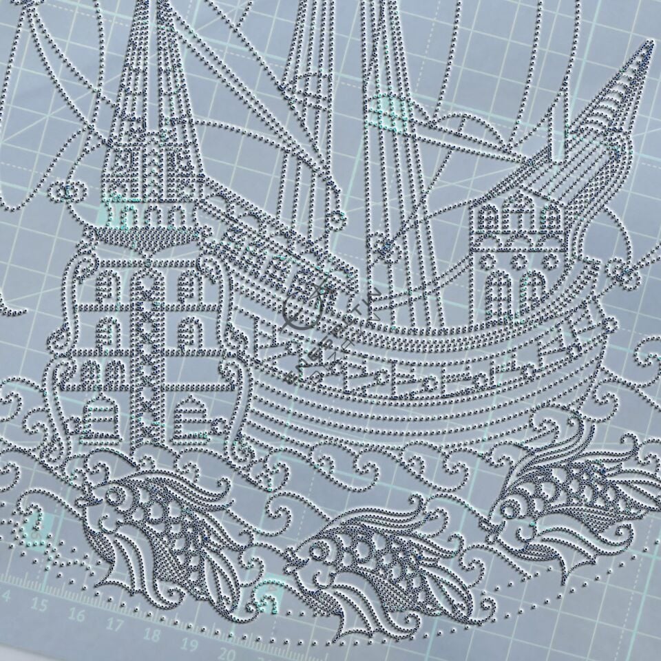 Şablon Desen 25 cm. - Kalyon ve Balık Motifli Çini Tabak Deseni