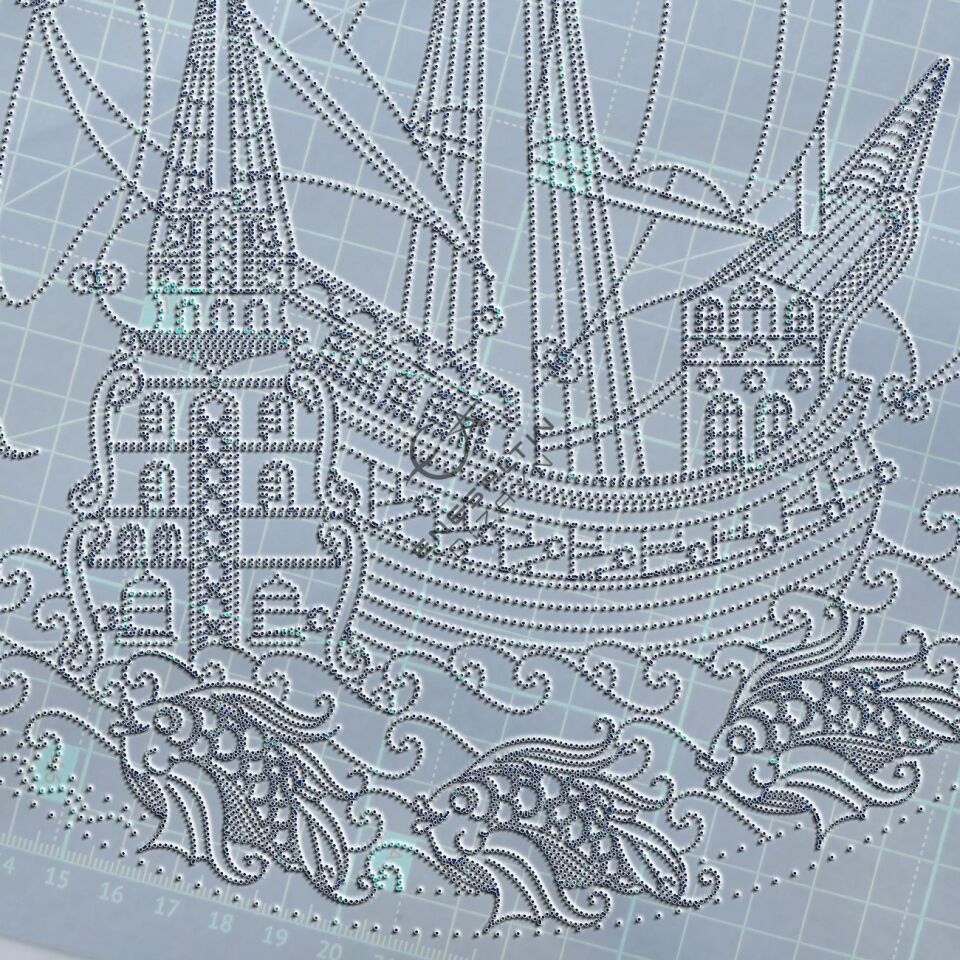 Şablon Desen 25 cm. - Kalyon ve Balık Motifli Çini Tabak Deseni