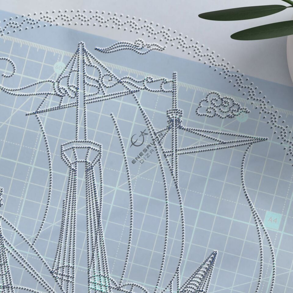 Şablon Desen 25 cm. - Kalyon ve Balık Motifli Çini Tabak Deseni