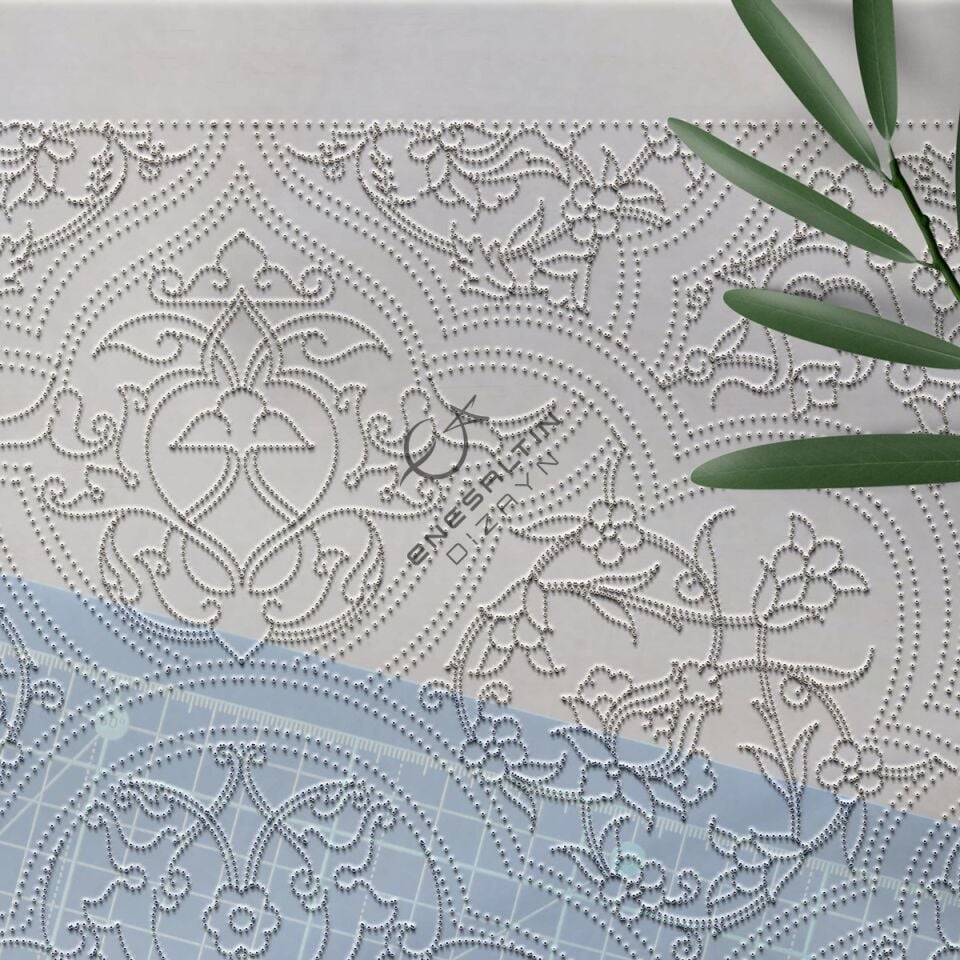 Şablon Desen 38 x 38 cm. - Tezhib Bezeme Rumi Motifli Çini Tabak / Karo Deseni