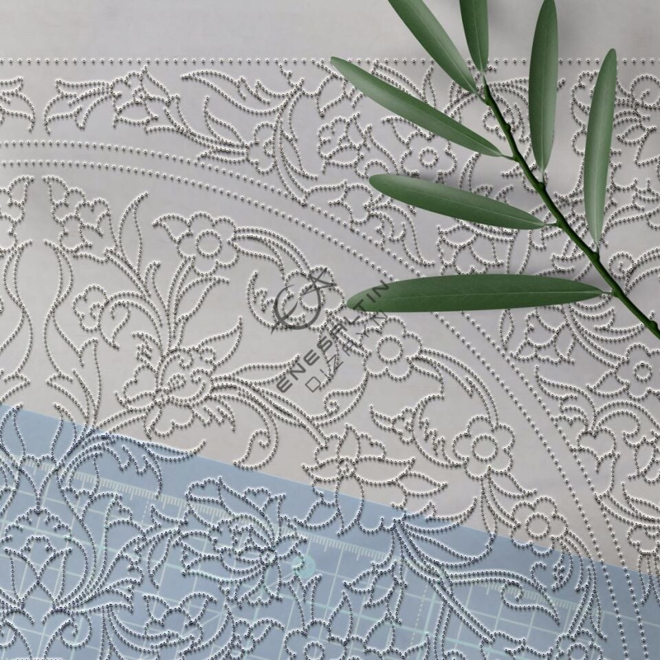 Şablon Desen 38 x 38 cm. - Tezhib Bezeme Simetrik Hatayi Motifli Çini Tabak / Karo Deseni