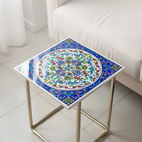 Şablon Desen 38 x 38 cm. - Tezhib Bezeme Simetrik Hatayi Motifli Çini Tabak / Karo Deseni