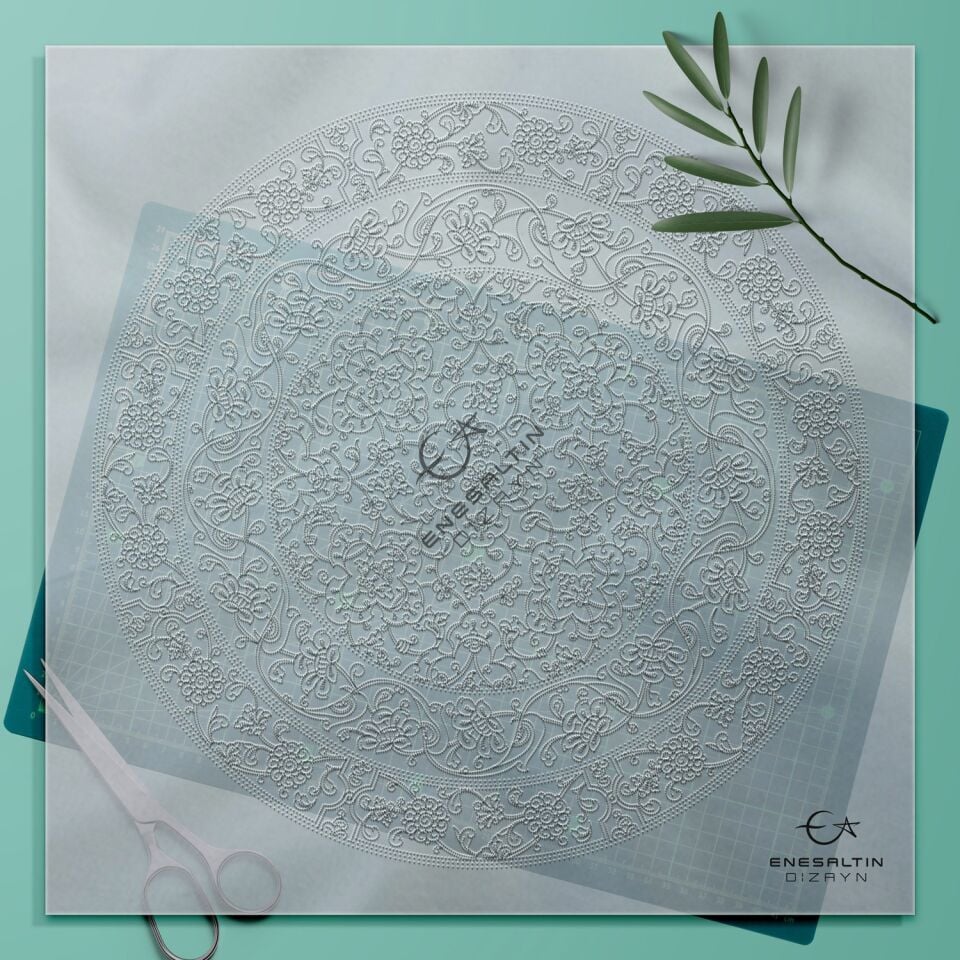 Şablon Desen 40 cm - 15. yy. Klasik İznik Orta Bordürlü Lotus Hatayi Çini Deseni