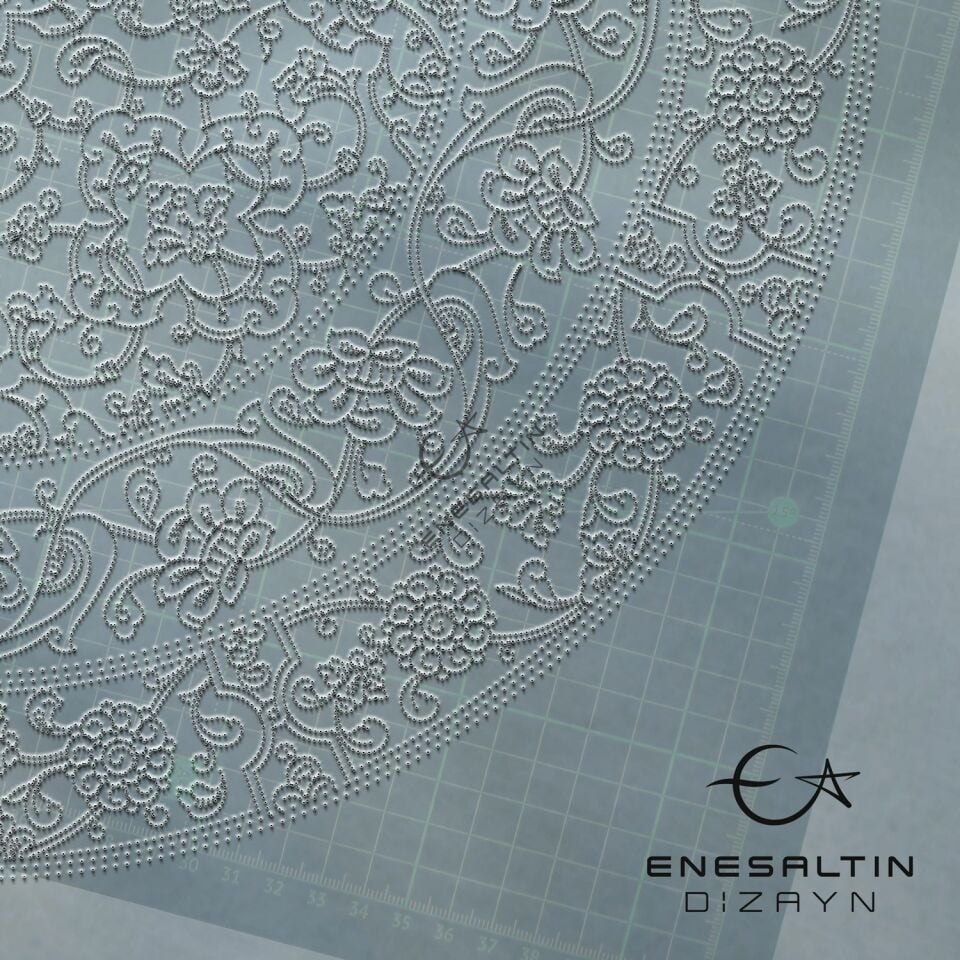 Şablon Desen 40 cm - 15. yy. Klasik İznik Orta Bordürlü Lotus Hatayi Çini Deseni