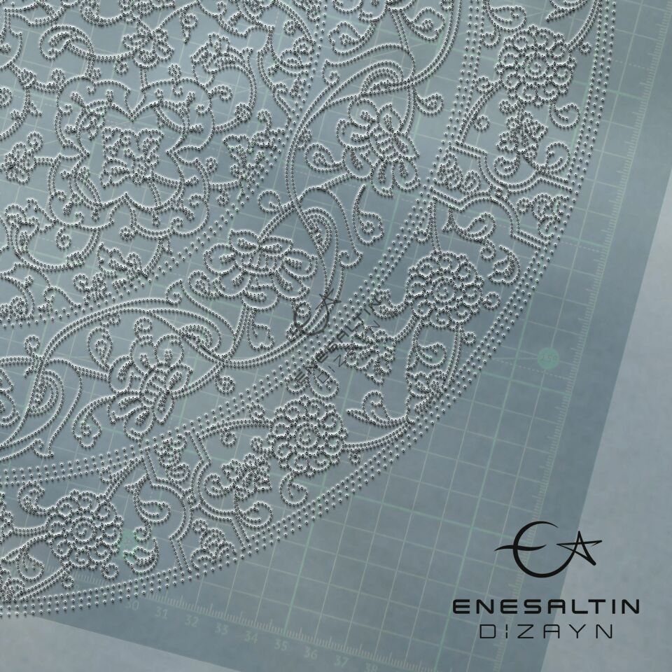 Şablon Desen 40 cm - 15. yy. Klasik İznik Orta Bordürlü Lotus Hatayi Çini Deseni