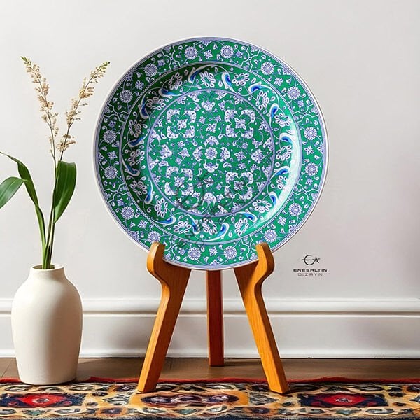 Şablon Desen 40 cm - 15. yy. Klasik İznik Orta Bordürlü Lotus Hatayi Çini Deseni