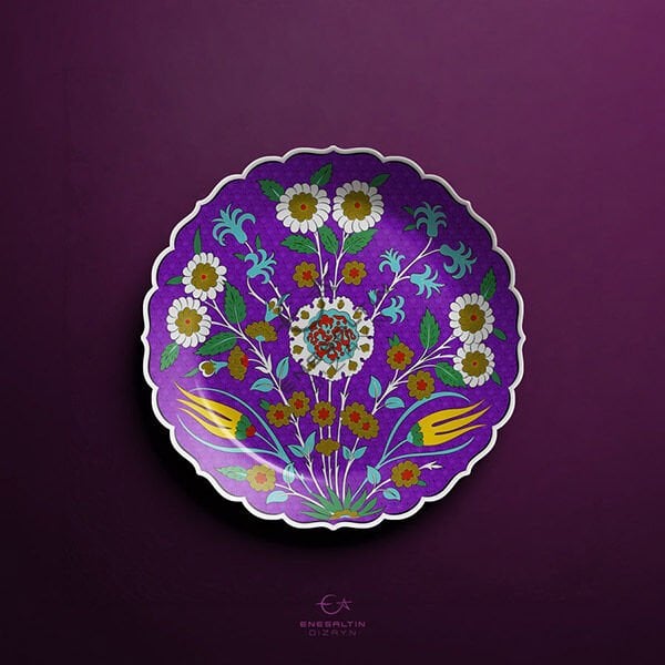 Şablon Desen 25 cm. -  Orijinal İznik 19. yy. Kasımpatı Sümbül Lale Çini Deseni