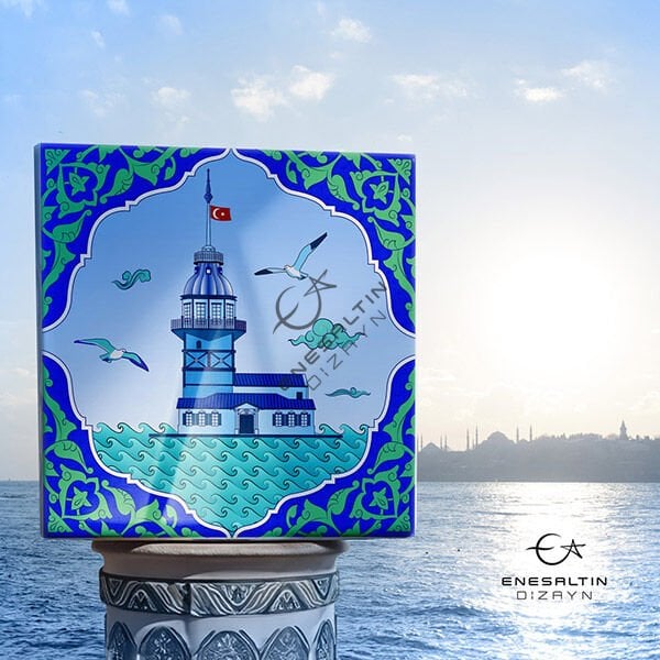 Şablon Desen 30 x 30 cm. - Kız Kulesi Rumi Kemerli Motifli Çini Karo Deseni