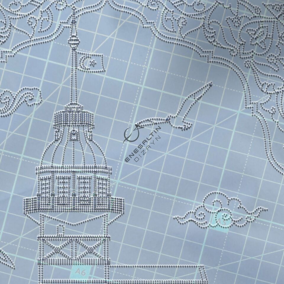 Şablon Desen 20 x 20 cm. - Rumi Kemerli Kız Kulesi Motifli Çini Karo Deseni