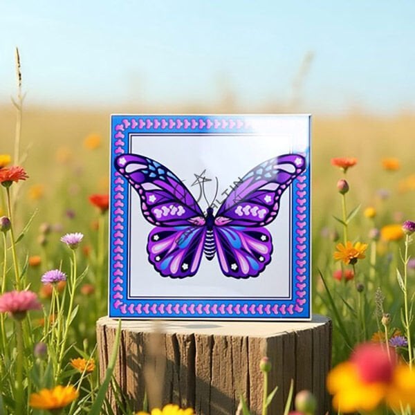 Şablon Desen 20 x 20 cm. - Egzotik Kelebek Motifli Çini Karo Deseni