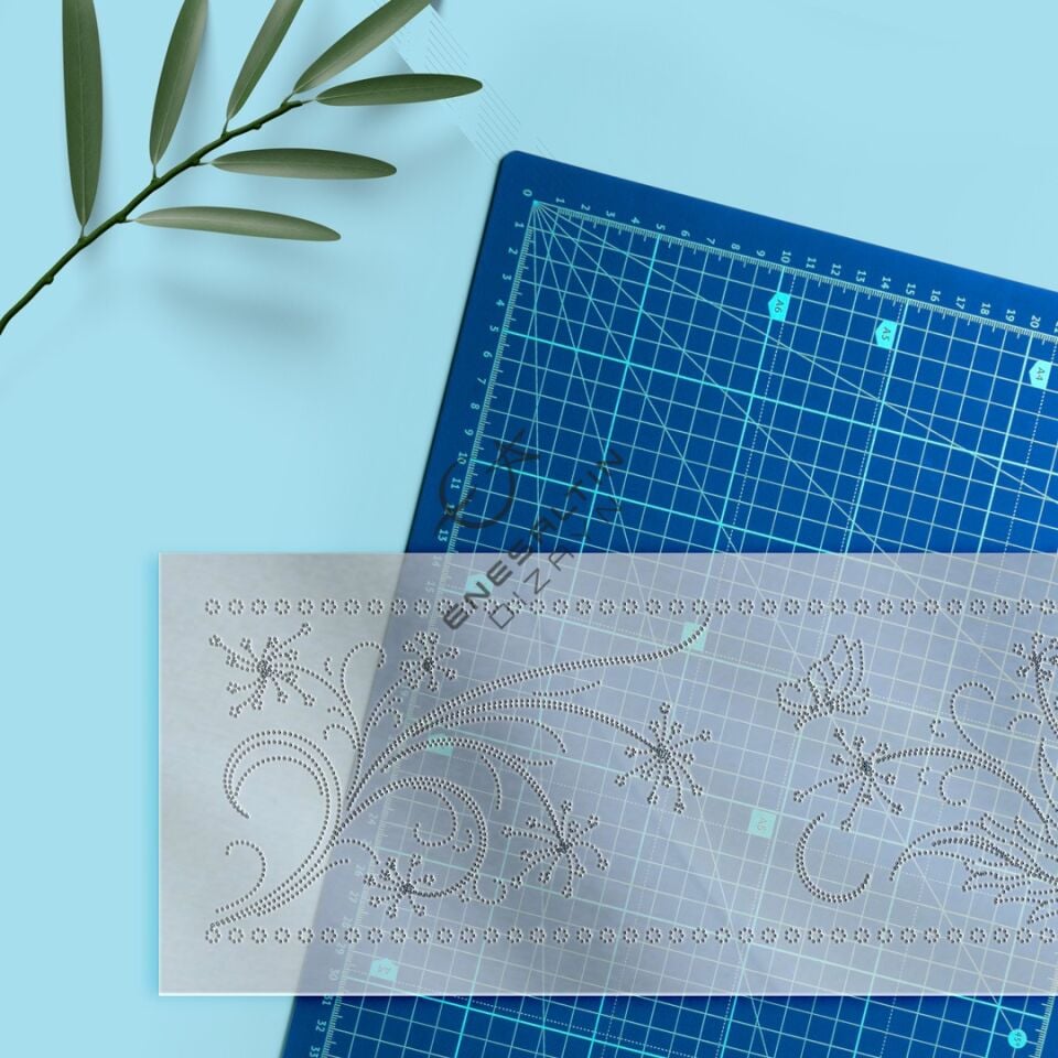 Şablon Desen 9 x 25 cm. - Silüet Çiçek Yaprak Kelebek Motifli Çini Mug / Karo Deseni