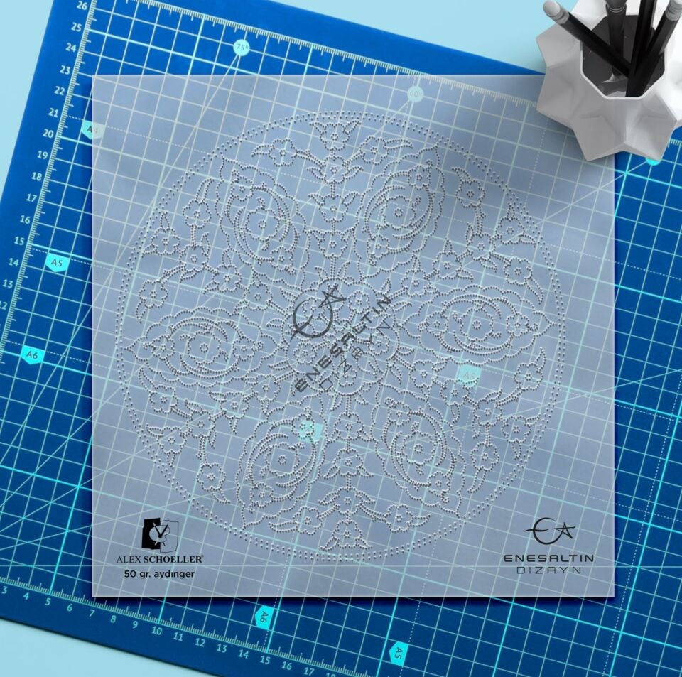 Hazır Şablon 4'lü Desen Seti - Hançer Yaprak Bitkisel Motifli İznik Çini Deseni