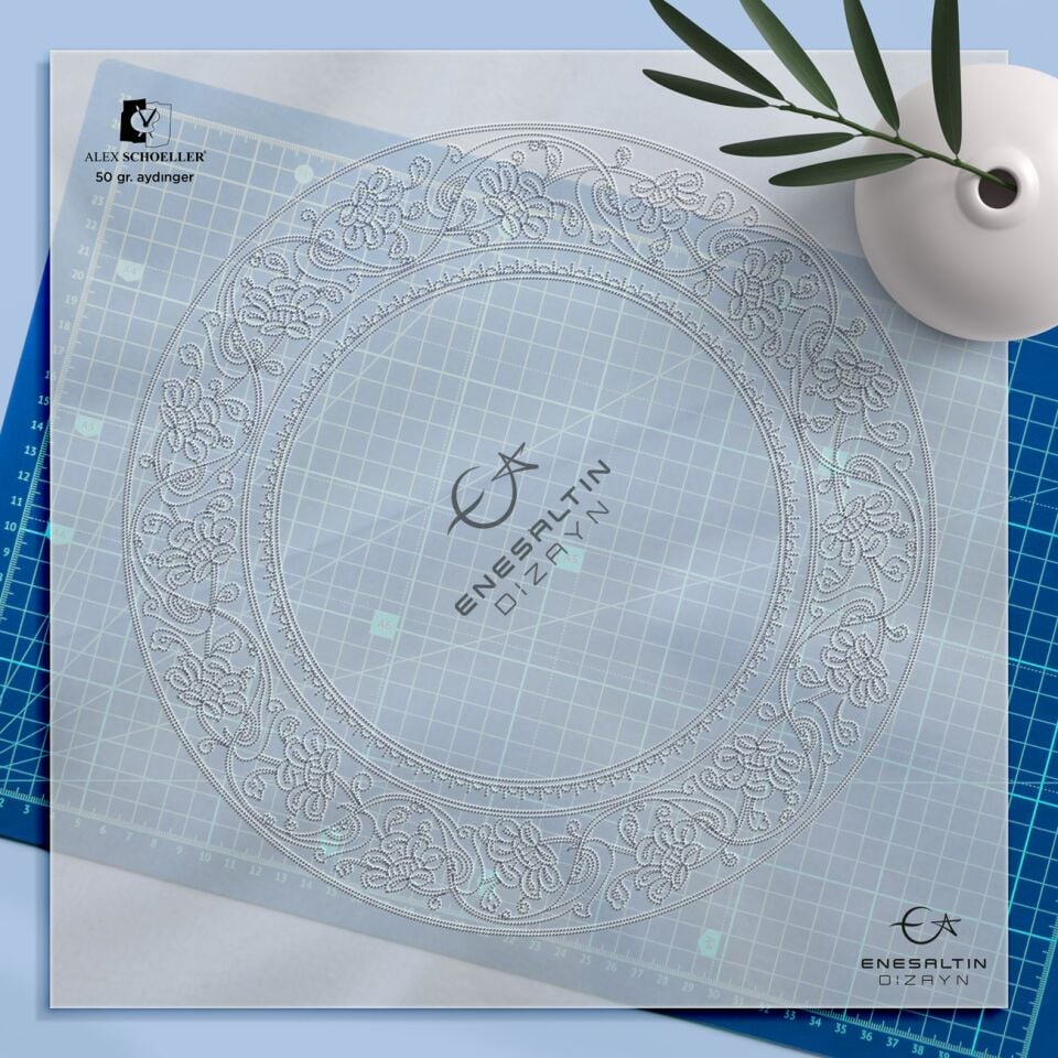 Şablon Desen 30 cm - İznik Baba Nakkaş Lotus Rumi Motifli Çini Tabak Kenar Deseni