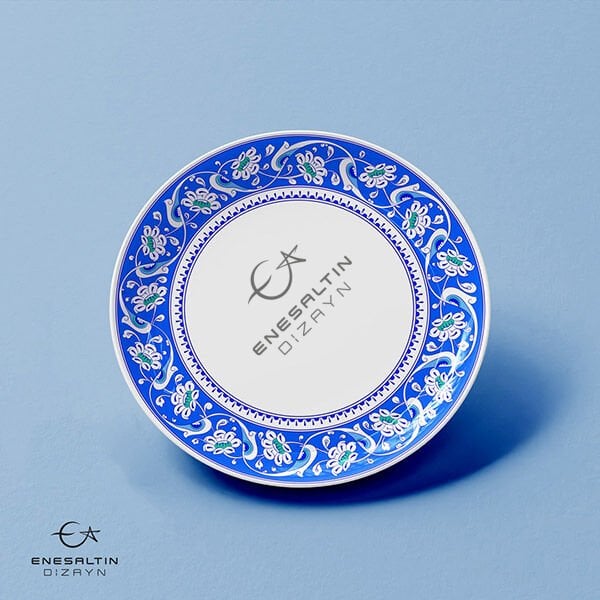 Şablon Desen 30 cm - İznik Baba Nakkaş Lotus Rumi Motifli Çini Tabak Kenar Deseni