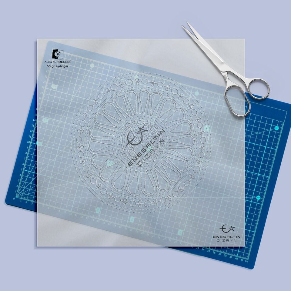 Hazır Şablon 4'lü Desen Seti - Beylikler Dönemi Damla Çarkıfelek Çini Tabak Deseni