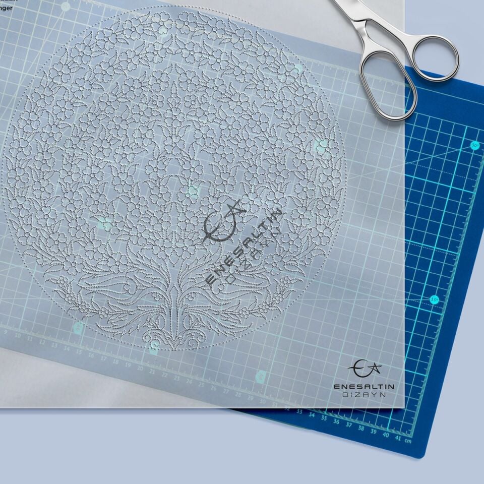 Şablon Desen 25 cm. -  Hayat Ağacı Motifli Çini Tabak Deseni