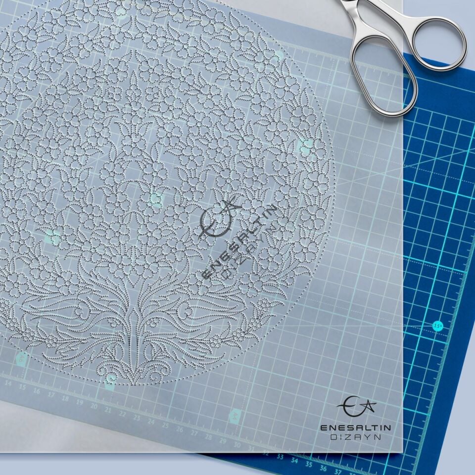 Şablon Desen 25 cm. -  Hayat Ağacı Motifli Çini Tabak Deseni