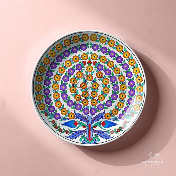 Şablon Desen 25 cm. -  Hayat Ağacı Motifli Çini Tabak Deseni