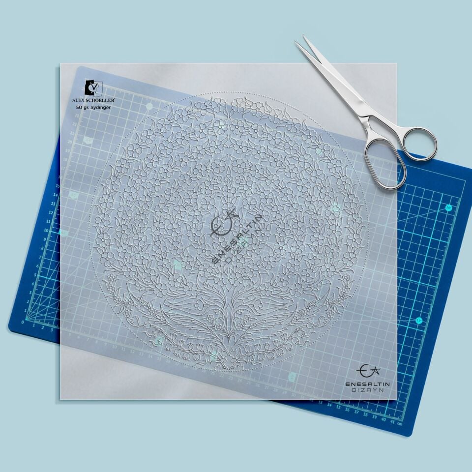 Şablon Desen 30 cm. -  Hayat Ağacı Motifli Çini Tabak Deseni