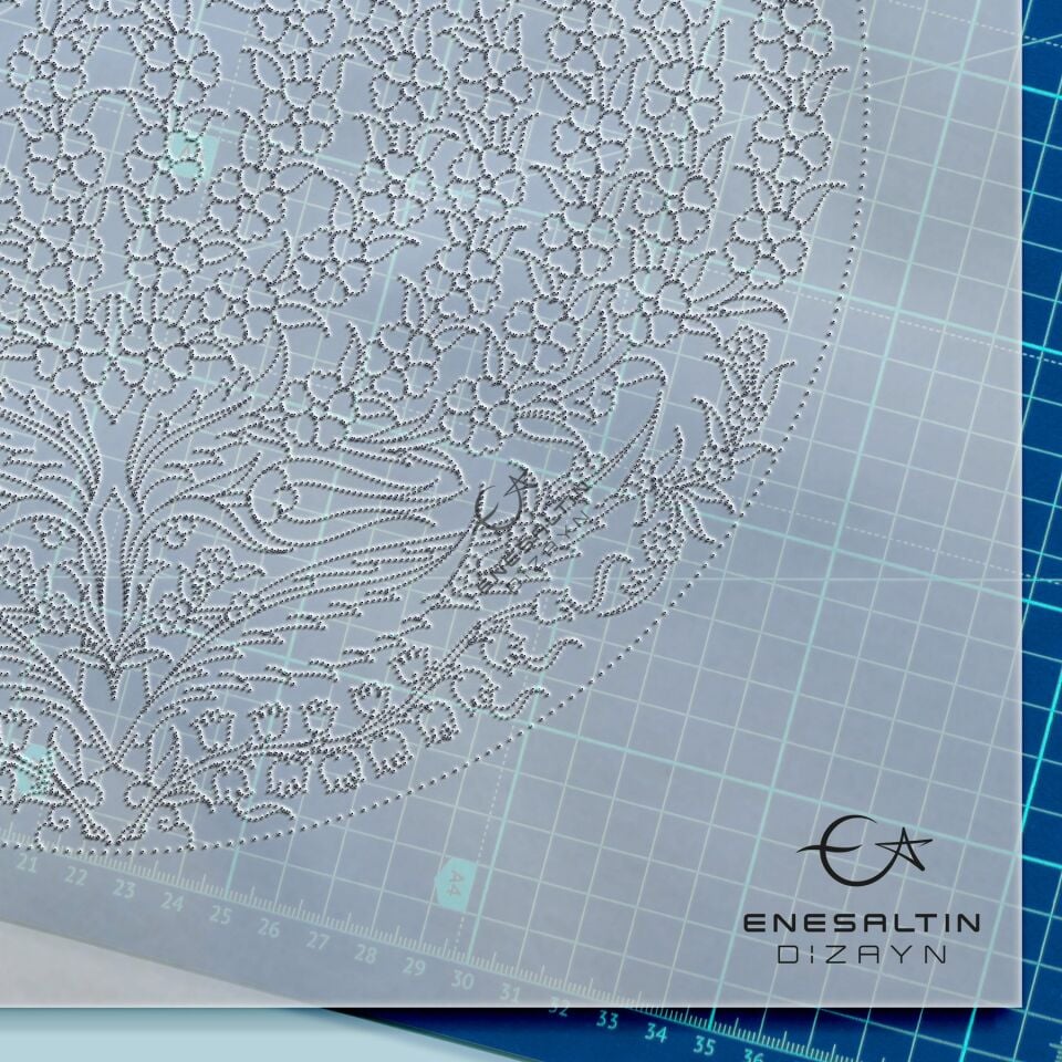 Şablon Desen 30 cm. -  Hayat Ağacı Motifli Çini Tabak Deseni