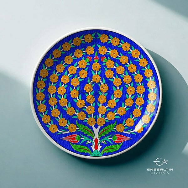 Şablon Desen 22 cm. -  Hayat Ağacı Motifli Çini Tabak Deseni