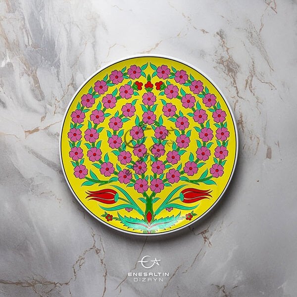 Şablon Desen -  Hayat Ağacı ve Lale Motifli Çini Tabak Deseni