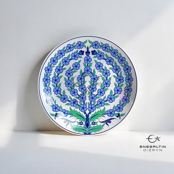 Şablon Desen 20 cm -  Hayat Ağacı Hançer Yaprak Motifli Çini Tabak Deseni