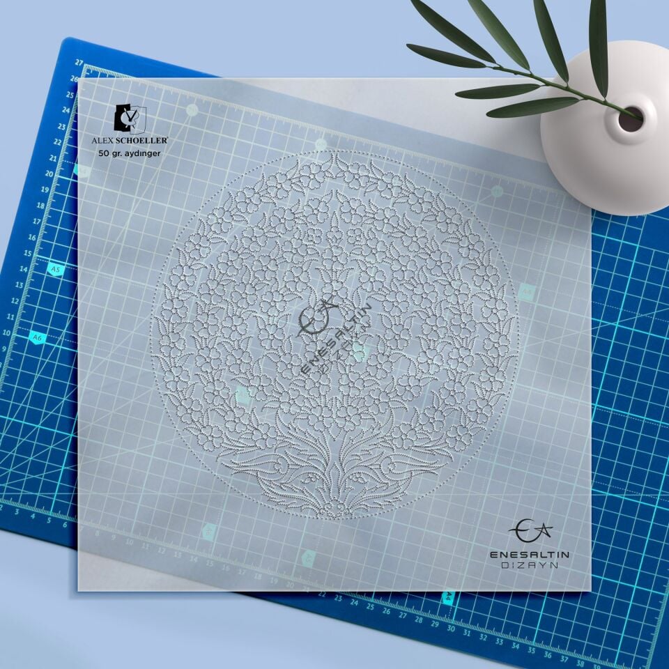 Hazır Şablon 9'lu Desen Seti - Hayat Ağacı Çini Tabak Deseni