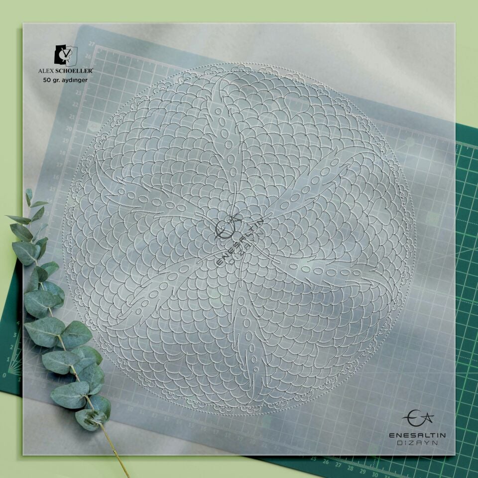 Şablon Desen - İznik 1580 Balık Pulu Zemin Çarkıfelek Kompozisyon Çini Deseni