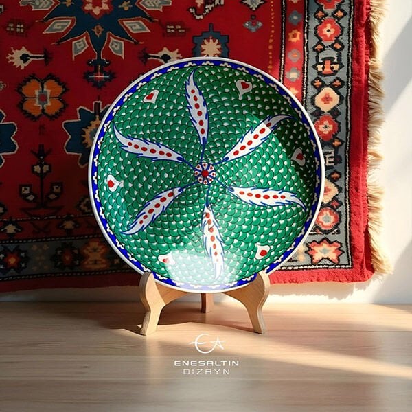 Şablon Desen - İznik 1580 Balık Pulu Zemin Çarkıfelek Kompozisyon Çini Deseni