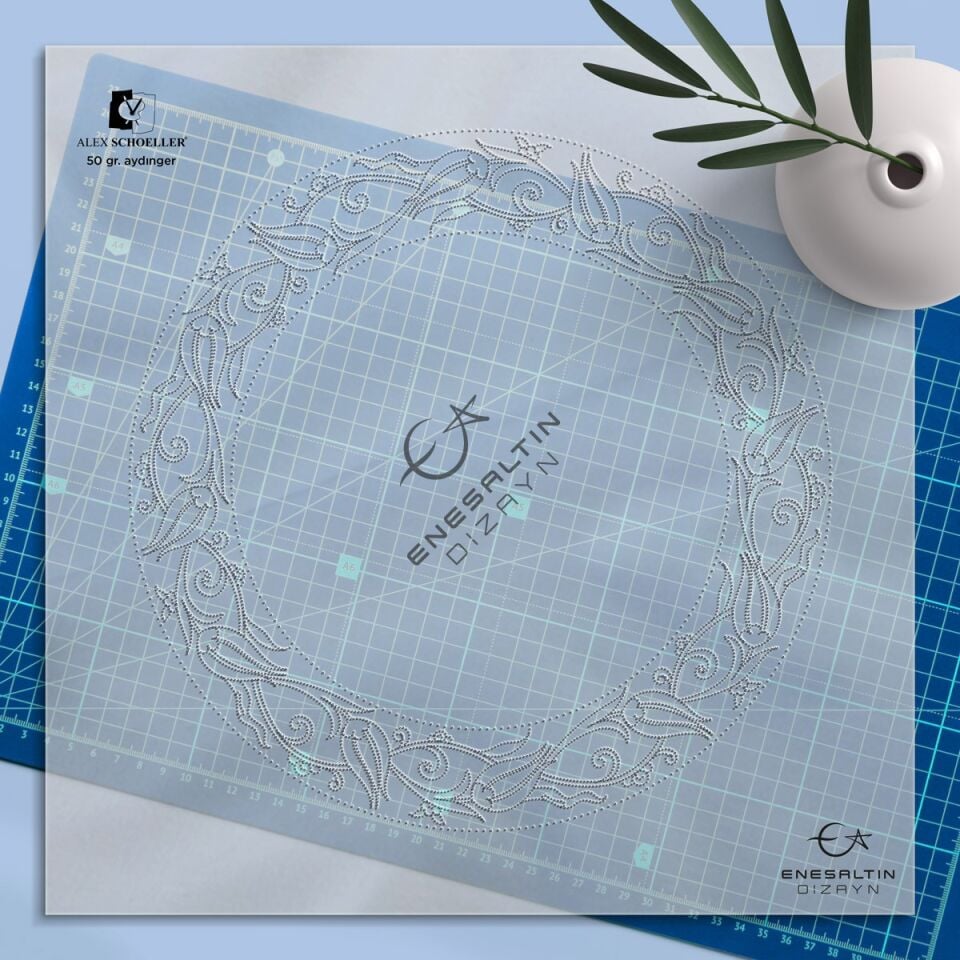 Şablon Desen 25 cm - Sarmaşık Lale Motifli Çini Tabak Kenar Deseni