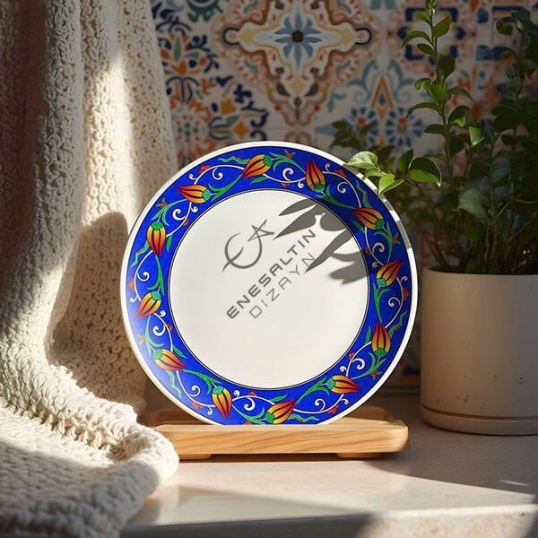 Şablon Desen 25 cm - Sarmaşık Lale Motifli Çini Tabak Kenar Deseni