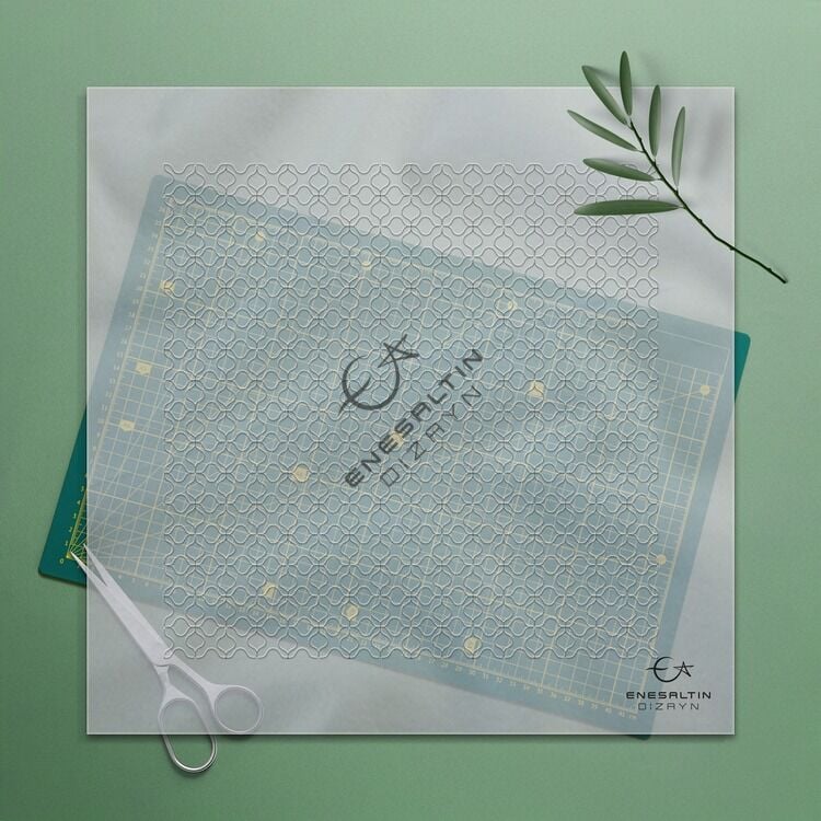 Şablon Desen 32 x 32 cm. - Yonca Ulama Çini Tabak / Karo Deseni