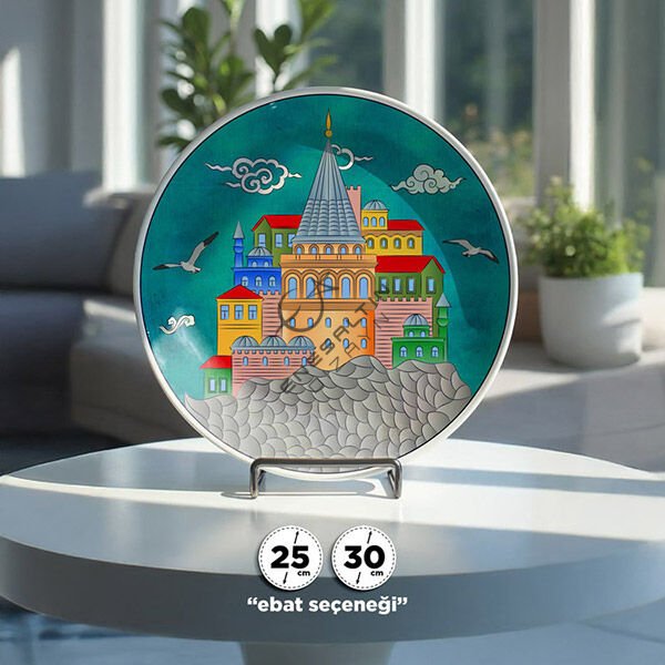 Şablon Desen - İstanbul Galata Kulesi Kompozisyon Çini Deseni