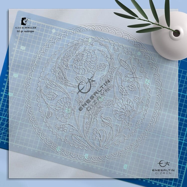 Şablon Desen - İznik 16. yy. 3'lü Gül Kompozisyon Çini Deseni