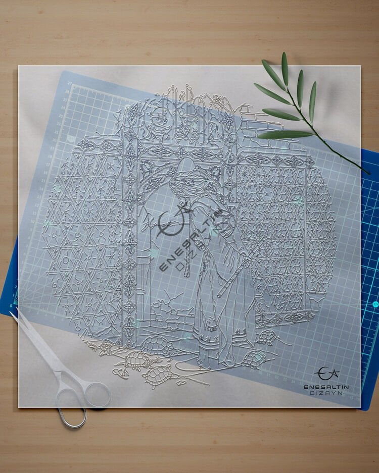 Şablon Desen 30 veya 33 cm'e uygun -  Kaplumbağa Terbiyecisi Çini Tabak Deseni