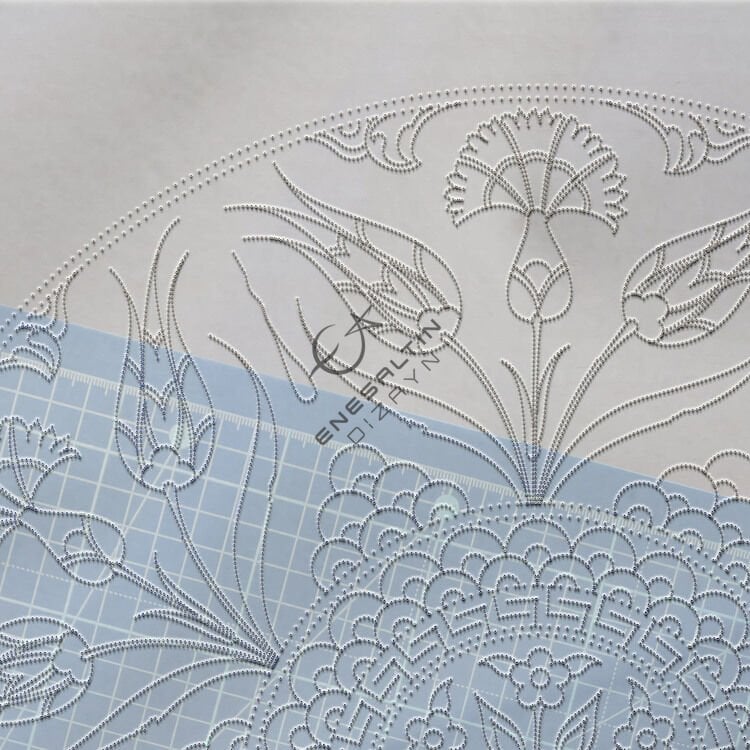 Şablon Desen 40 cm.  - Lale Karanfil Motifli Çini Deseni