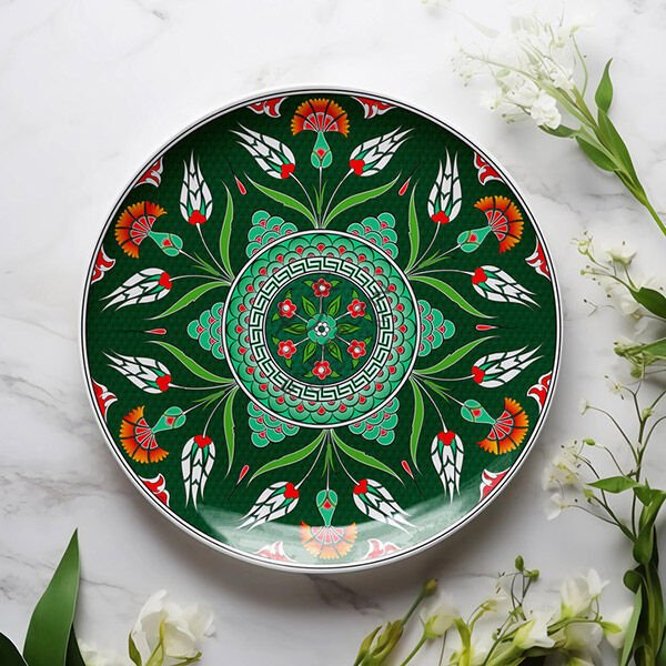 Şablon Desen 40 cm.  - Lale Karanfil Motifli Çini Deseni