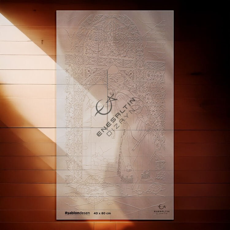 Şablon Desen 40 x 80 cm -  Kaplumbağa Terbiyecisi Çini Pano Deseni