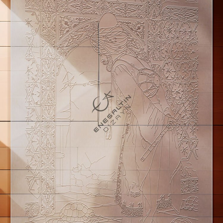 Şablon Desen 40 x 80 cm -  Kaplumbağa Terbiyecisi Çini Pano Deseni