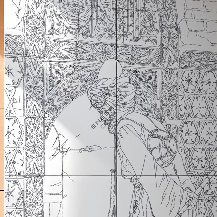 Şablon Desen 40 x 80 cm -  Kaplumbağa Terbiyecisi Çini Pano Deseni