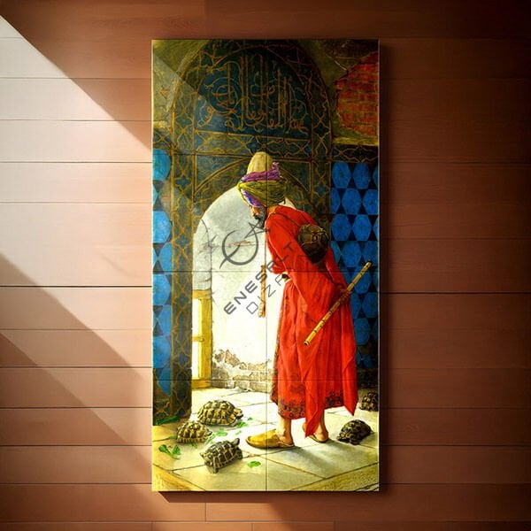 Şablon Desen 40 x 80 cm -  Kaplumbağa Terbiyecisi Çini Pano Deseni