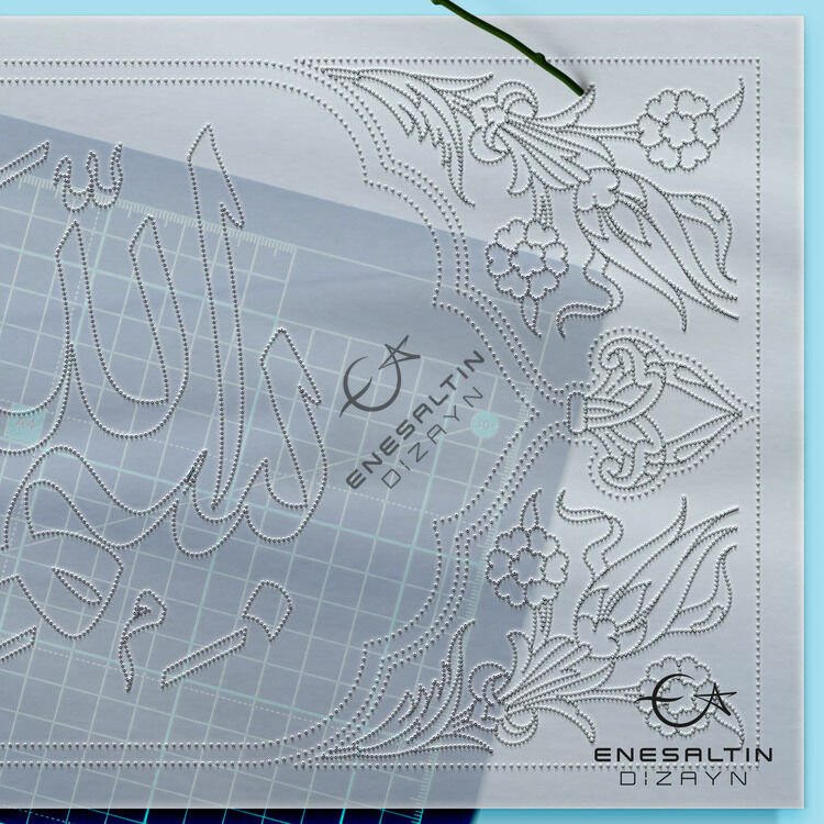 Şablon Desen 20 x 60 cm. - Lale Motif Kemerli Besmele Çini Deseni
